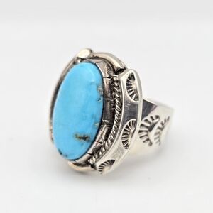 Turquoise Pyrite Sterling Silver Ring Size 7 Stamped Band Southwestern